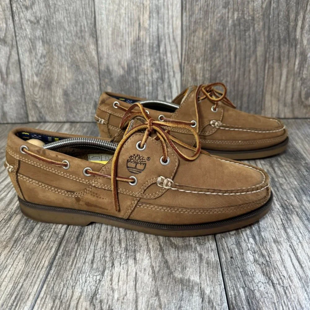 TIMBERLAND Khaki Brown Leather Echo Bay Boat Shoes Loafers Men's SIze 8M